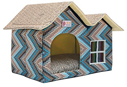 Sport Tent Faltbares Hundebett Hundehaus Hundehöhle Hundekissen Waschbares Haustierbett Hundehütte mit herausnehmbarer Matte Kissen, Doppeldach Zwinger für Hunde, Katzen Katzenhöhle Katzenhaus (Blau)