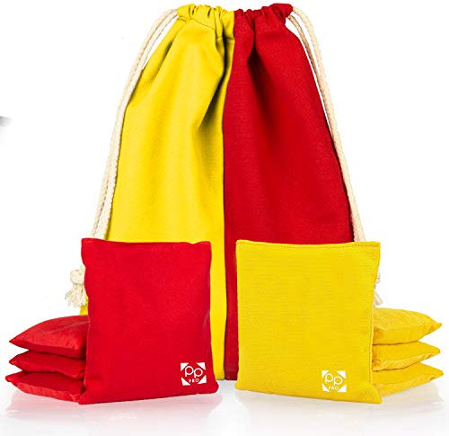 Play Platoon Professionelle Cornhole Bags – Set mit 8 zweiseitigen Sitzsäcken für Pro Corn Hole Game – 4 rot & 4 gelb