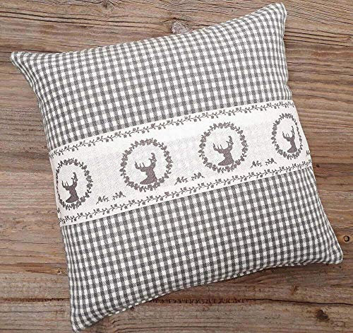 Bezug für Deko-Kissen 30x30 cm - RESI Baumwolle Hülle im Landhaus-Stil, Hirsch Grau Weiß Kariert - Waschbar Mit Reißverschluss, für Sofa und Couch