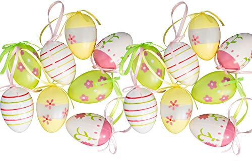 hegro-grosshandel 16 Ostereier Plastik 6cm (Streifen/Blumen)