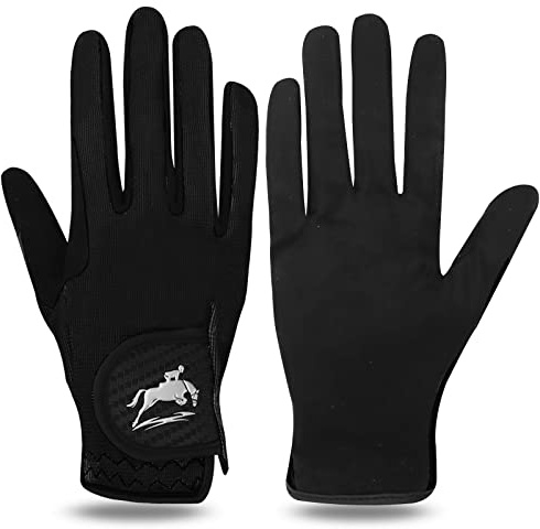 FINGER TEN Women's Horse Riding Gloves Stretchable Equestrian Horseback Youth Girls Anti Slip Breathable Lightweight Perfect for Biking Cycling (Black, S)