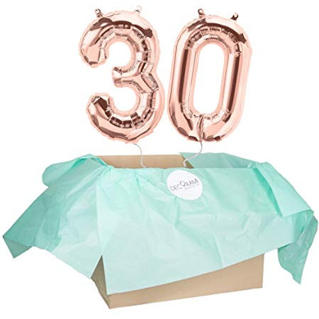 DECORAMI - celebrate happy times XXL Zahlen Luftballon 30, Roségold, Zahlenballon mit Helium gefüllt, 86cm, Heliumballons im Karton zum Geburtstag und Jubiläum