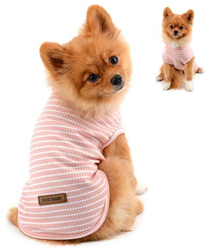 PAIDEFUL Clothes for Small Dogs Boy Girl Summer Striped Puppy T Shirt Vest Breathable Cotton Tee Sleeveless Chihuahua Yorkshire,Pink,Size S