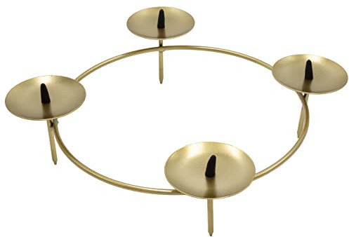 Kerzenhalter Gold rund Stumpenkerzen Kranzbasis Kerzenteller Kerzenständer edel 1 2 3 4 Advent Adventskranz inkl. Schutz für die Dornen D=25 cm