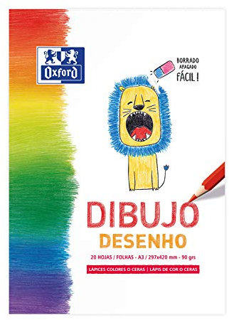 OXFORD Zeichenblock für Kinder, A3, weich, fester Einband, 20 Blatt, verleimt 90 g