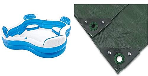 Intex 56475NP - Aufblasbares Swim Center Family Lounge, 90 x 90 x 26 Zoll & Noor Abdeckplane Profi 140g/m2 Grün I 3 x 3 m I Allzweckplane für Schutz vor Witterung I Ideal geeignet für Gartenbereich