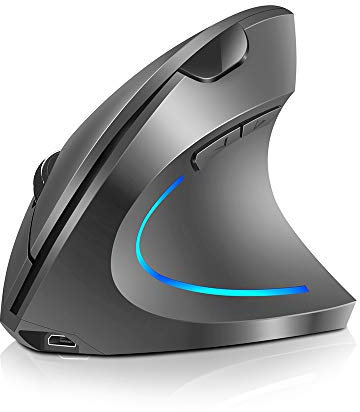 WREWING Souris verticale sans fil 2,4 GHz pour droitier - Ergonomique - Rechargeable - Avec 4 DPI réglables 800/1200/1600/2400 - 6 boutons - Compatible avec PC, bureau, Mac - Gris