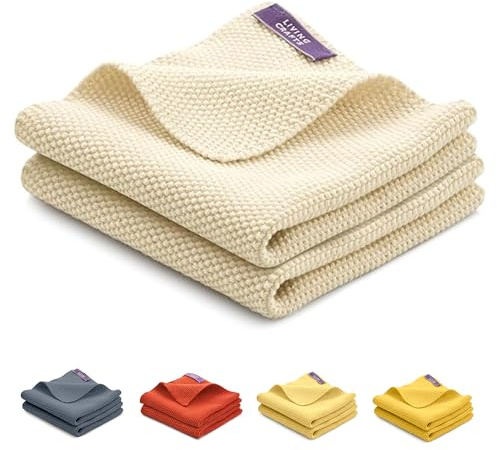 Living Crafts - Juno | Geschirrtücher, 28 x 28 cm, 2er-Pack, Saugfähige, Weiche, Reinigungstücher, Küchentücher, Natural