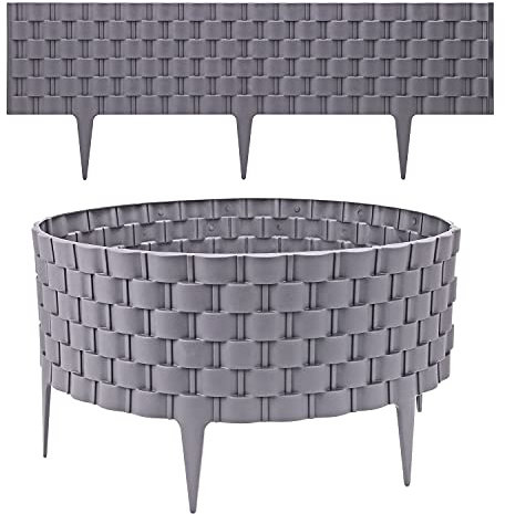 Taylor & Brown Set of 4 Decorative Grey Garden Fencing Faux Rattan Effect Plastic Edging Lawn Plant Border Flowerbed Patio Driveway Weaved Rattan Effect | Covers a 2.38m long edging