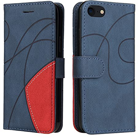 iPhone SE 2022 Wallet Case, iPhone SE 2020 / 8 / 7 Case, Soft Leather Wallet Case Flip Folding Shockproof Cover with Credit Card Slots Stand Magnetic Protective for iPhone SE3 / SE2 Phone Case Blue