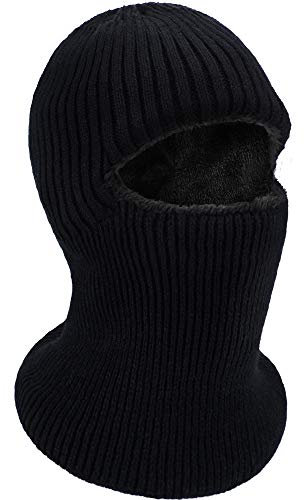 Volle Gesichtsabdeckung mit 1-Loch Winter Ski Gestrickt Sturmhaube (Schwarz)