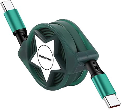 Amuvec Cable USB C a USB C 1M, 60W PD Retráctil Cable Tipo C Carga Rápida, para Mac, Pad Pro 2020, Samsung Galaxy S24 S22 S20 S10 Plus Note 20 10, Huawei P60 P30, Moto, Sony, Xiaomi, LG, Google Pixel