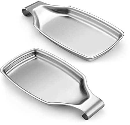 Spoon Rest for Stove Top, E-far 2-Piece Stainless Steel Spoon Holder Rests Stand for Kitchen Counter Pot Pan, Spatula Ladle Utensils, Heavy Duty Large Size, Dishwasher Safe (8.5 x 4.3 Inch)