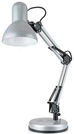 homelife for easy living 35W Swing Poise Hobby Desk Lamp - Tilt/Swivel Head - 35cm Swing Arm - Max. Height 52cm - Weighted Base with Desk Tidy - Inline Switch - L945SV - Strato Silver