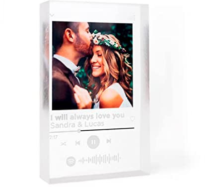 Made in Gift Placa de Metacrilato Rectangular 15,5x9,5cm Personalizada con Foto Canción Spotify de Código para Escanear y Reproducir Cualquier Canción en la Aplicación