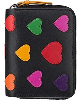 VISCONTI Portafoglio Donna Vera Pelle con protezione RFID Porta Carte di Credito con Portamonete 11 x 8,5 cm - portafoglio bifold con cerniera in confezione regalo - Love - Cuori colorati