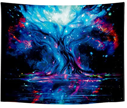 Roninkier Lebensbaum Wandteppich Psychedelic Wald - Mond Sonne Tapisserie Fluoreszierender-UV Wandbehang WandtüCher Schwarz ästhetik Wandtuch Dekor für Schlafzimmer Wohnzimmer,150x100cm