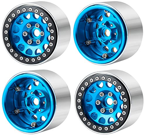 Runup 4 Stück Metall 1.9 Beadlock Felgen-Set, Breite 35 mm Radnabe für Axial SCX10 SCX10 II 90046 SCX10 III AXI03007 TRX4 Gen8 1/10 RC Crawler (Blau)