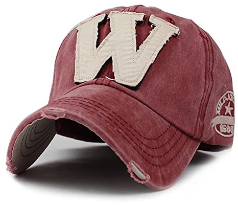 YULOONG Vintage Baseball Cap Denim Bestickt W Trucker Hat Retro Sonnenhut mit ausgefransten Kanten 100% Baumwolle Outdoor Cap Unisex