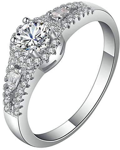 Gualiy Damenringe Hochzeit, Ringe Versilbert Damen mit Weiß Zirkonia Ringe Größe 62 (19.7)