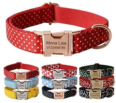 Personalisiertes Hundehalsband mit Metallschnalle, individuelle Haustiermarken mit Namen, Telefonnummer, Adresse graviert, geometrisch