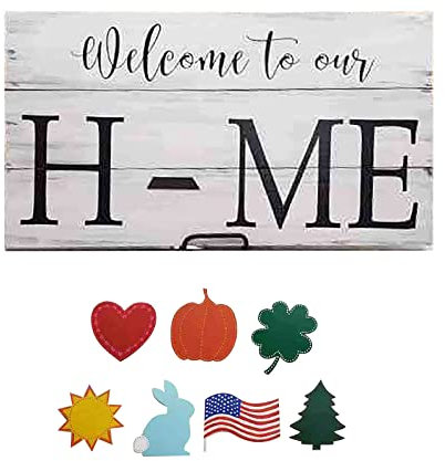 Corlidea Welcome to Our Home Seasonal Door Hanger Home Door Hanger Panneau de Bienvenue saisonnier avec pièces de Vacances interchangeables Poster Alphabet (Beige, One Size)
