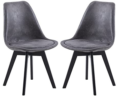 EGGREE 2er Set Esszimmerstühle Skandinavisch Design SGS Geprüfter, Polsterstuhl aus Wildleder Rückenlehne, Küchenstuhl Essstühle mit Schwarz Massivholz Buche Bein, Dunkelgrau
