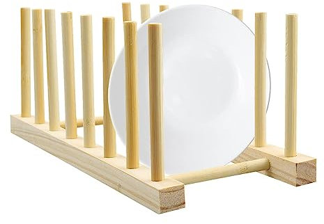 Jagowa Bamboo Dish Rack, Wooden Plate Rack Stand Pot Lid Holder Dish Storage Drainer Kitchen Cabinet Organizer for Bowl Cup