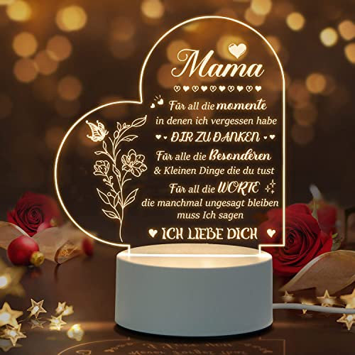 Oizzduru Muttertagsgeschenk für Mama, Acryl LED Nachtlicht Geschenke für Mama von Tochter Sohn, Personalisierte Lampe Geschenke für Mama zum Geburtstag