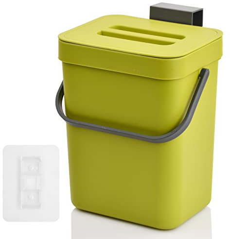 Contenedor de Compostaje para Cocina 3L, Cubos de Basura Colgando Bote de Basura Pequeño, Cubeta de Compostaje Interior para Coche Baño y Oficina (Verde)