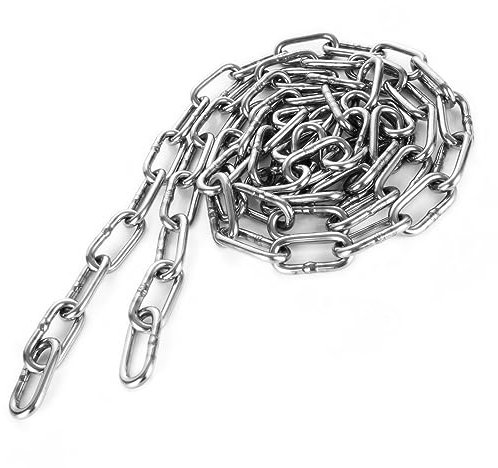 ZOFUN 2M 304 Stainless Steel Chain 5mm Security Chain for Gates, Rust Resistant Heavy Duty Chain Link Fence, Silver Solid Coil Chain, Welded Link Chains for Anti-Theft/Lifting/Pet Dog/Clothes Drying