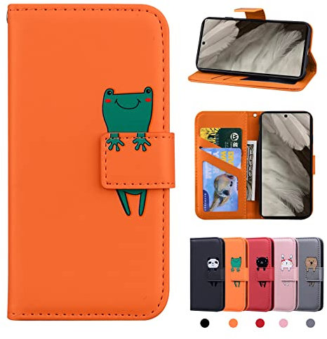 Rostsant Handyhülle für Google Pixel 7a 5G Hülle PU Leder Brieftasche Tasche Stehfunktion Magnetic Closure Handyhülle für Google Pixel 7a 5G - Oranger Frosch
