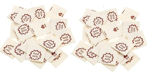 Handmade Etiketten Zum Nähen,100 PCS Handmade Stoffetiketten Größen Etiketten Stoffetiketten Zum Einnähen Handmade Label für DIY Klediung Näharbeit Dekor