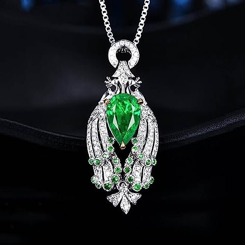 WEAV Vintage Wassertropfen Nachahmung Smaragd Anhänger Halskette Für Frauen Zarte Silber Farbe Pfau Halskette Party Cocktail Schmuck