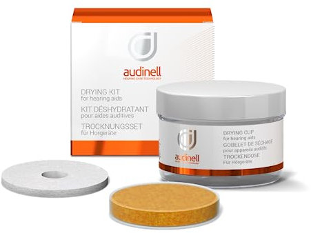 Audinell Caja de Secado para Audífonos - 1 Cápsula de secado Grande 63mm con indicador de color - Para unos 3 meses - Vaso de secado para Moldes y Audífonos