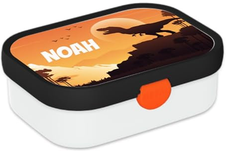 Mepal Personalisierte Brotdose mit Namen - Bento Lunchbox für Kinder - Dinosaurier - Geeignet für bis zu 4 Butterbrote - BPA-frei & Spülmaschinenfest - 750 ml - Orange Dino