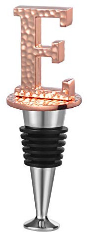 WishDeco Weinverschluss, Flaschenverschluss, Weinflaschenverschluss, Sektflaschenverschluss, Flaschenstöpsel, Wein Geschenk für Weinliebhaber, Geschenk-Box, Rosévergoldung, Anfangsbuchstabe E