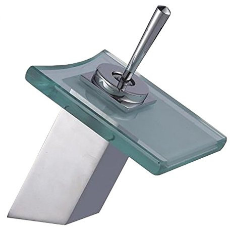 Modischer Edelstahl-Auslassgriff, Glas-Waschtischarmatur