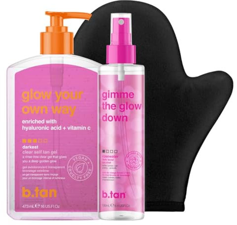 B.TAN B.tan | Glow Your Own Way Transparentes Selbstbräunungsgel und Gesichtsnebel Kit – Selbstbräuner Transferfest
