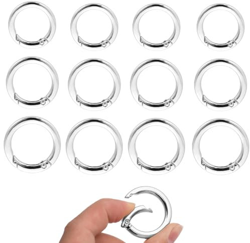12 Stücke Karabiner Rund 25mm/28mm/35mm Schlüsselanhänger Ringe, Zinklegierung O-Ring Biegering, Silber Schlüsselringe Karabinerhaken für Tasche, Geldbörse und Handtasche