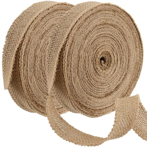 CHEUKYIU 2 Stück 25m/Rollen Juteband, Breite 2,5cm, Braun, Natürliches Sackleinenband für Geschenkverpackung, DIY, Handwerk, Weihnachten, Hochzeit, Party