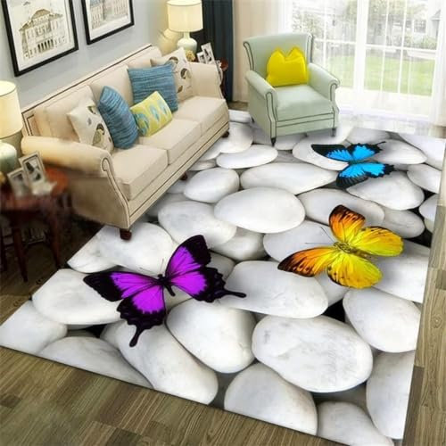 Büroteppich Autdoorteppich Teppich Salon Lila Schmetterling Stein Muster Schlafzimmer Anti-Milben 60X90Cm Outdoor Teppiche Wetterfest Lila