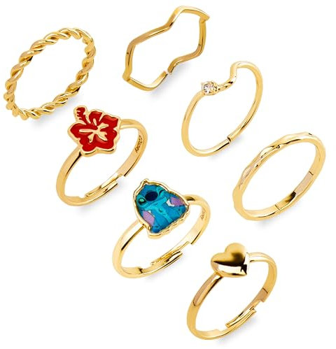 Disney Stitch Ring Set 7 Stk. Verstellbare Ringe Kinder - Geschenke für Mädchen