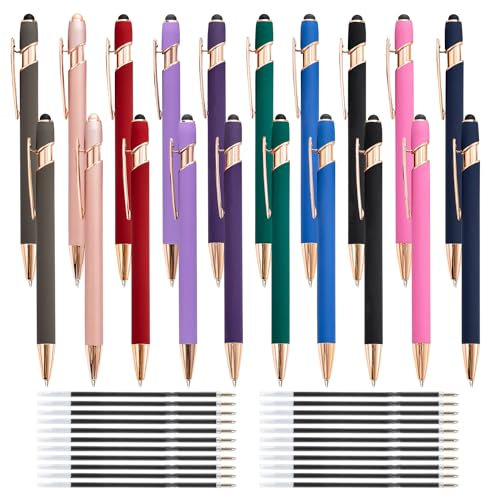 Chostky 20PCS Kugelschreiber mit Stylus-Spitze, 2 in 1 Metall-Stift mit 20 Minen, einziehbare Stylus-Stifte schwarzer Tinte f¨¹r Touchscreens t?gliche Arbeit Schreiben Schreibwaren B¨¹robedarf