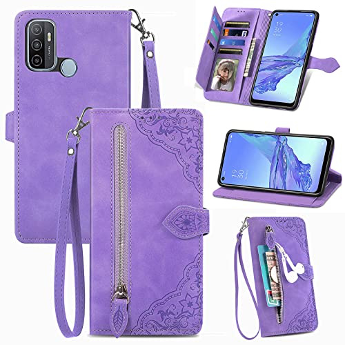 JayModCase Coque pour Oppo A53s / Oppo A32 / Oppo A53 2020, PU Portefeuille Rabat Fermeture aimantée étui en Cuir [Antichoc TPU] [Fonction Support] [Dragonne] Étui pour Oppo A32 - Violet