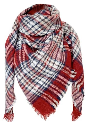 DELEY Retro Damen Tartan Schal Weicher karierter karierter Schal Wickelschal Decke Schals weißes und rotes Gitter