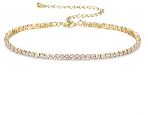 XIANNVXI Gold Fußkettchen Armband für Damen, 5A Zirkonia Tennis Fussketten für Frauen mit 14K Vergoldet Glänzend für Strand Schmuck Geburtstagsgeschenk (2.5MM)