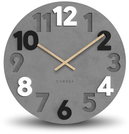 Cander Berlin MNU 2840 N XXL Wanduhr MDF lautlos ohne Tickgeräusche 40 cm analog Wohnzimmer modern Vintage grau Holzzeiger