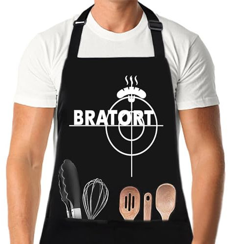 XCSJKJ Grillschrze Männer mit Bratort Spruch, Kochschürze Küchen-Schürze, Grillen Barbecue BBQ Küchenschürze Arbeitsschrze, Witziges Geschenk für Männer zum Vatertag Weihnachten oder Geburtstag