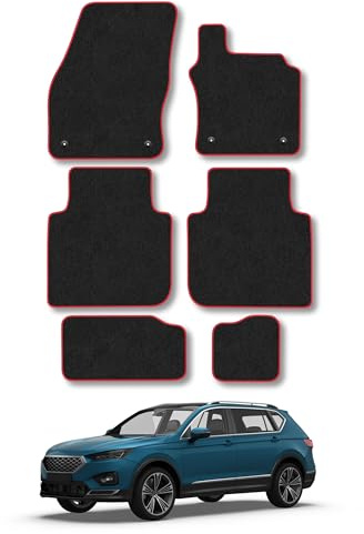 Seat Tarraco (2019-2024) Carpet Car Mats | Red Edge Trim Tailored Fit Floor Mats Full Coverage Protection Accessories Easy Clean Anti Slip Made in the UK